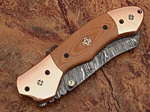 Executive Series Nesmuk Folding Damascus Knife Solid Copper Bolstered