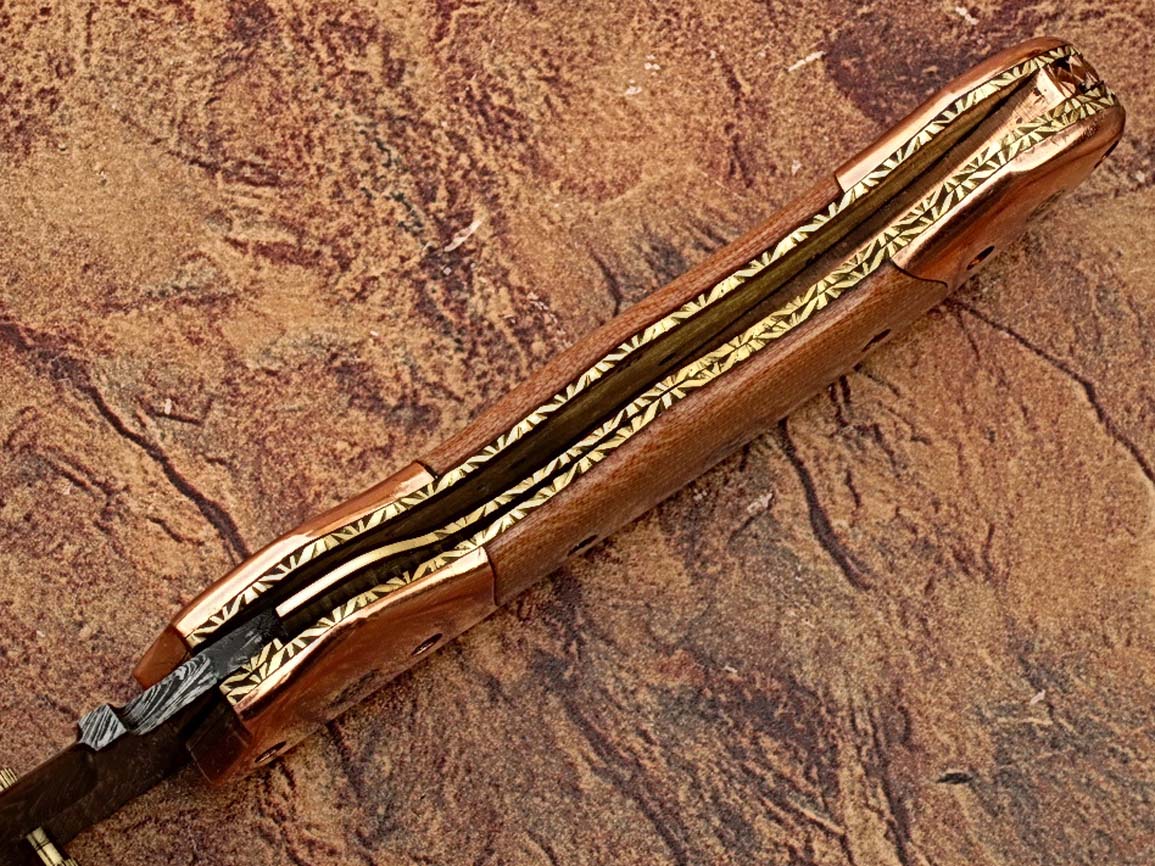 Executive Series Nesmuk Folding Damascus Knife Solid Copper Bolstered