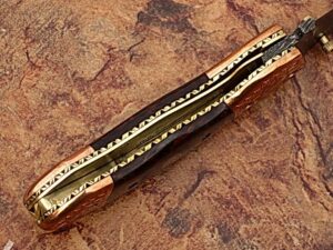 Executive Series ENGRAVED Nesmuk Folding Damascus Knife Rainwood w Solid Copper Bolstered