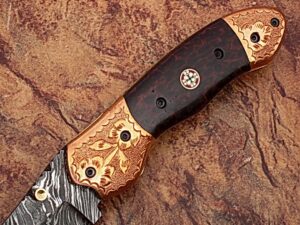 Executive Series ENGRAVED Nesmuk Folding Damascus Knife Rainwood w Solid Copper Bolstered