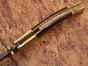 Executive Series Baekelite ENGRAVED Clip-Point Folding Damascus Knife Solid Brass Bolstered