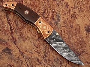 Executive Series Bakelite Folding Damascus Knife Solid Brass ENGRAVED Bolster