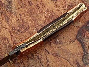 Executive Series Bakelite Folding Damascus Knife Solid Brass ENGRAVED Bolster