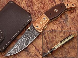 Executive Series Bakelite Folding Damascus Knife Solid Brass ENGRAVED Bolster