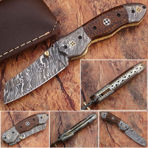 White Deer Unique Damascus Steel Tanto Wharncliffe Folding Knife Micarta Handle