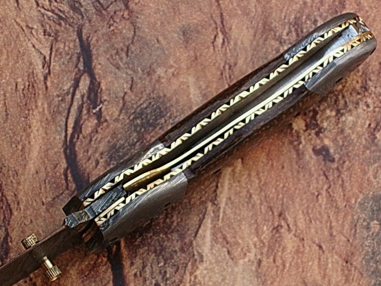 White Deer Unique Damascus Steel Tanto Wharncliffe Folding Knife Micarta Handle