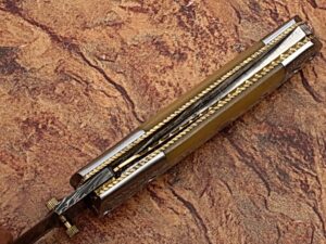 Italian Stallion Damascus Folding Knife ENGRAVED Steel Bolster Camel Bone Grip