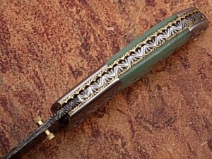 Magnum Trailmaster Damascus Folding Knife ENGRAVED Steel Bolster Composite Grip