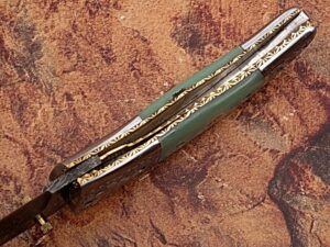 Magnum Trailmaster Damascus Folding Knife ENGRAVED Steel Bolster Composite Grip