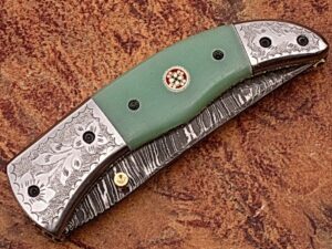 Magnum Trailmaster Damascus Folding Knife ENGRAVED Steel Bolster Composite Grip