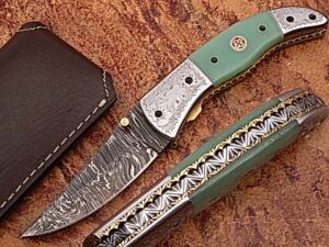 Magnum Trailmaster Damascus Folding Knife ENGRAVED Steel Bolster Composite Grip