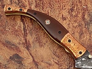 Executive Series MAGNUM COMBLOCK Damascus Folding Knife Bakelite Solid Copper ENGRAVED Bolstered