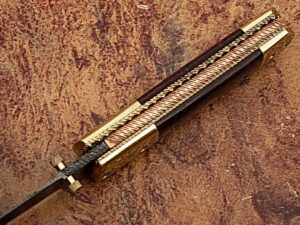 Signature Executive Series Italian-Style Damascus Folding Knife ENGRAVED Brass Bolster Rainwood Grip