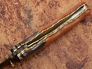 Signature Drop Point Unique Damascus Steel Folding Knife Micarta Wood Handle Handmade