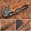 Signature Drop Point Unique Damascus Steel Folding Knife Micarta Wood Handle Handmade