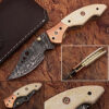 WHITE DEER Executive Series Damascus Folding Knife Rose Copper Bolster Bison Grip