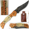 Magnum Rancher Damascus Folding Knife Engraved Copper Bolster Camel Bone Grip