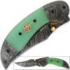 Trailmaster Clip Point Damascus Folding Knife Fire-Forged Steel Bolster Composite Grip