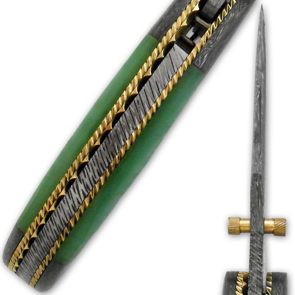 Trailmaster Clip Point Damascus Folding Knife Fire-Forged Steel Bolster Composite Grip