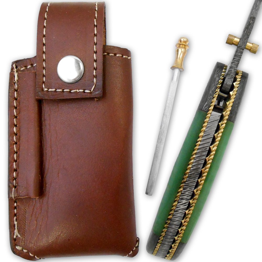 Trailmaster Clip Point Damascus Folding Knife Fire-Forged Steel Bolster Composite Grip