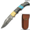White Deer Executive Series Damascus Folding Knife Brass Filework