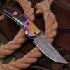 White Deer Executive Titanium Series Black Camel Bone Handle Damascus Folding Knife
