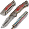 Red Flame Executive Series Damascus Folding Knife Brass & Blue Filework