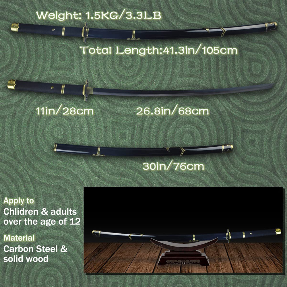 40" RORONAO ZORO METAL YUBASHIRI ONE PIECE RYO WAZAMONO SWORD KATANA COSPLAY