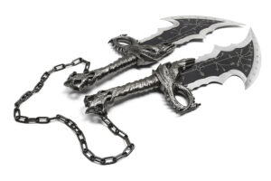 New Addition God Of War Twin Blade Short Dagger Set w Wall Plaque