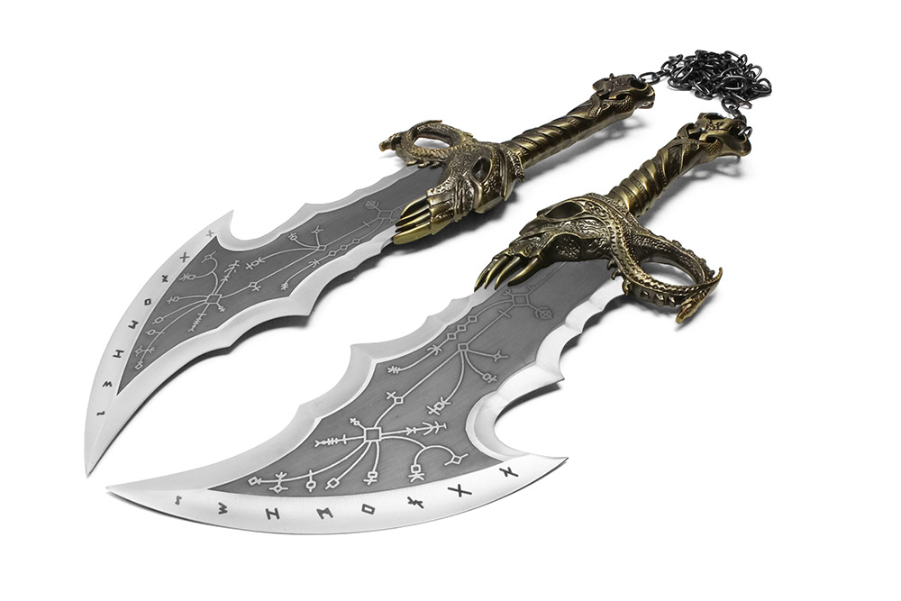 New God Of War Twin Blade Bronze Color Short Dagger Set w Wall Plaque