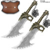 New God Of War Twin Blade Bronze Color Short Dagger Set w Wall Plaque