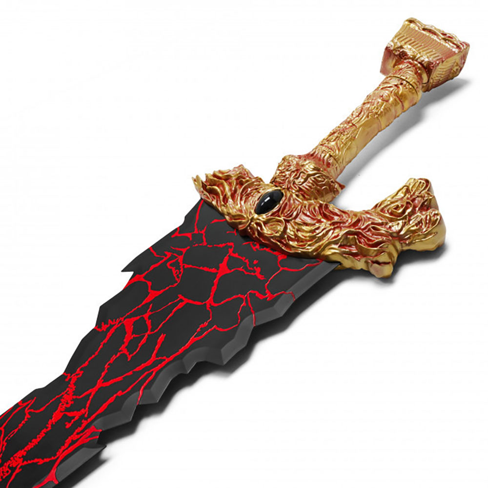Makileth's Dragon Flame Lava Fantasy Sword with Dragon Hilt – Black & Red Molten Blade Display Sword with Wall Plaque