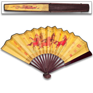 23" Yellow Oriental Hand Fan With Bamboo Frame