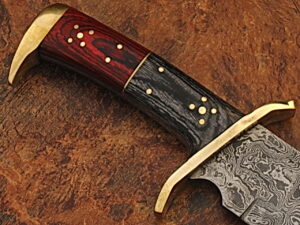 White Deer Damascus Steel Rattler Bowie Knife Frost Wood Handle
