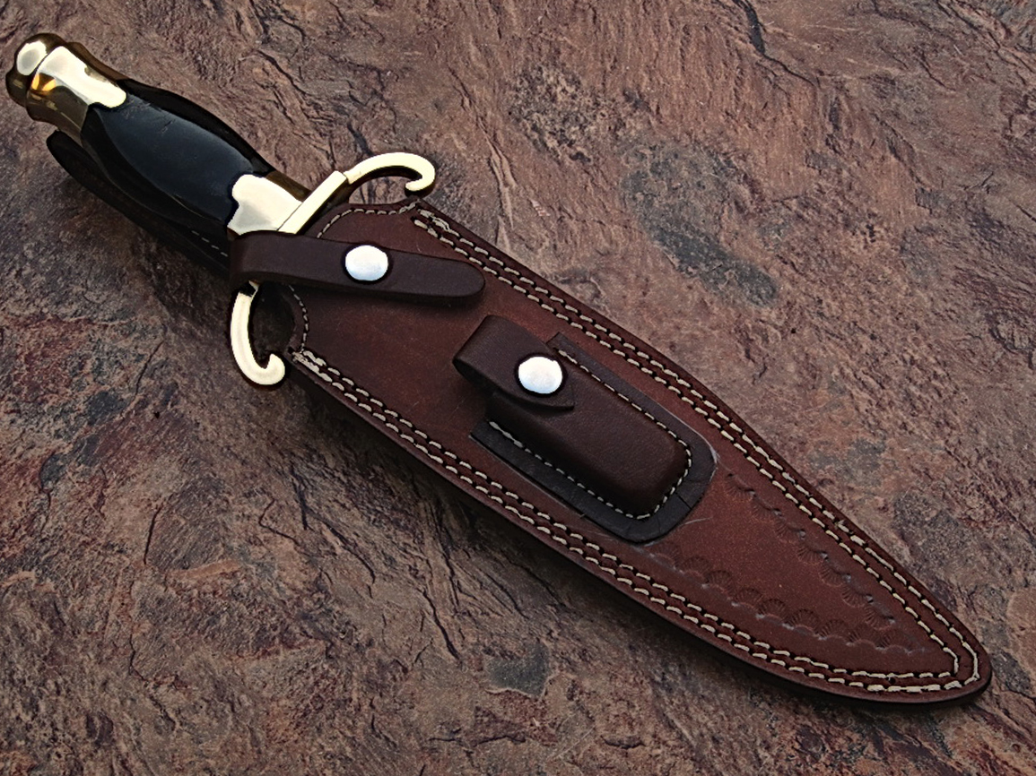 Custom Made Damascus Steel Bowie Knife with Buffalo Horn Handle