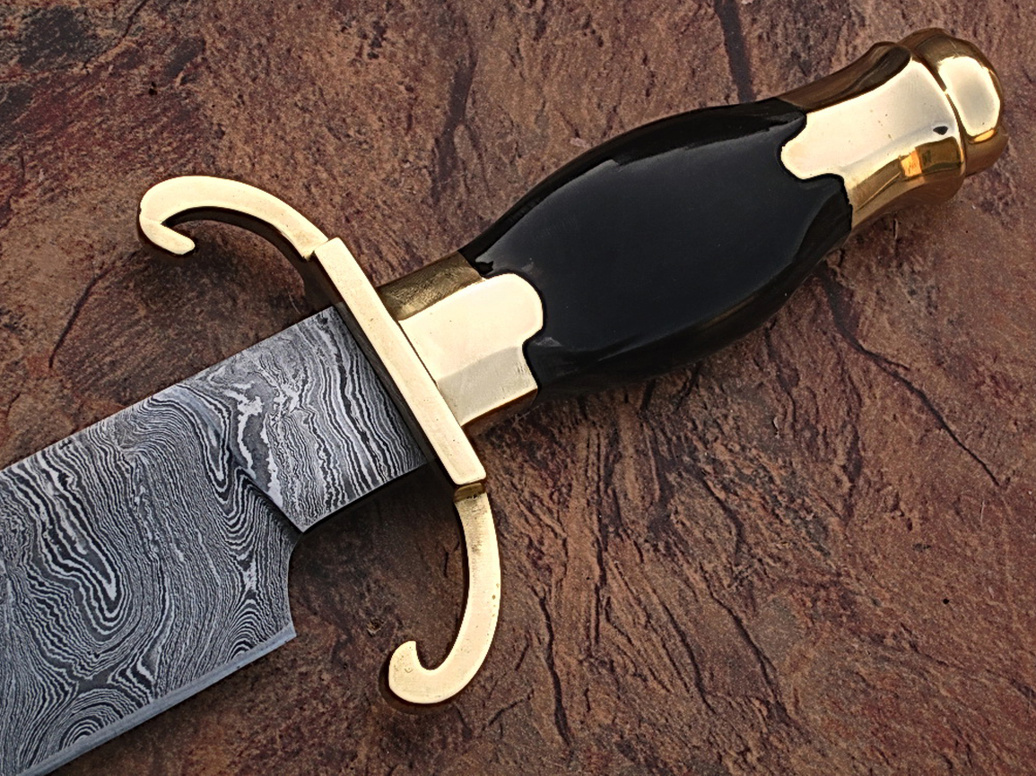 Custom Made Damascus Steel Bowie Knife with Buffalo Horn Handle