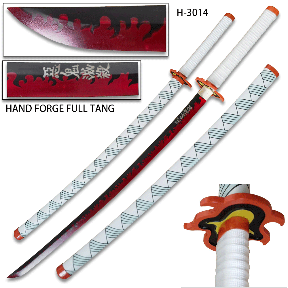 Full Tang Hand Made Demon Slayer - Kyojuro Rengoku Red Nichirin Sword Katana Metal