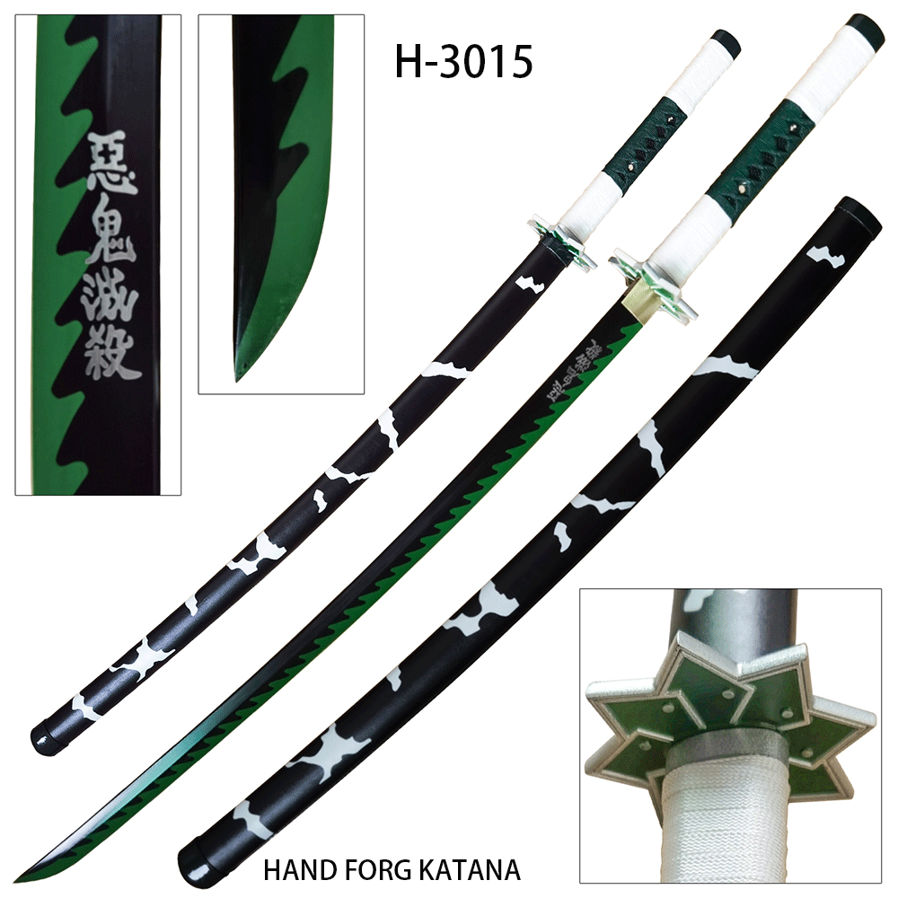 Full Tang Hand Made Demon Slayer - Sanemi Shinazugawa Green Nichirin Sword Katana Metal