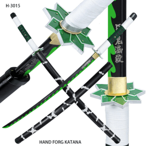 Full Tang Hand Made Demon Slayer - Sanemi Shinazugawa Green Nichirin Sword Katana Metal