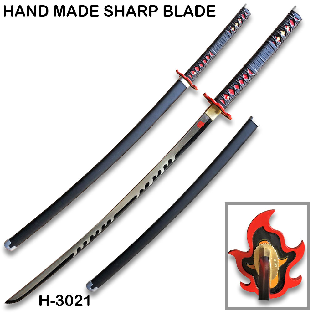 Demon Slayer Tanjiro Kamado Nichrin Blade Flame Handmade Katana Sword V2