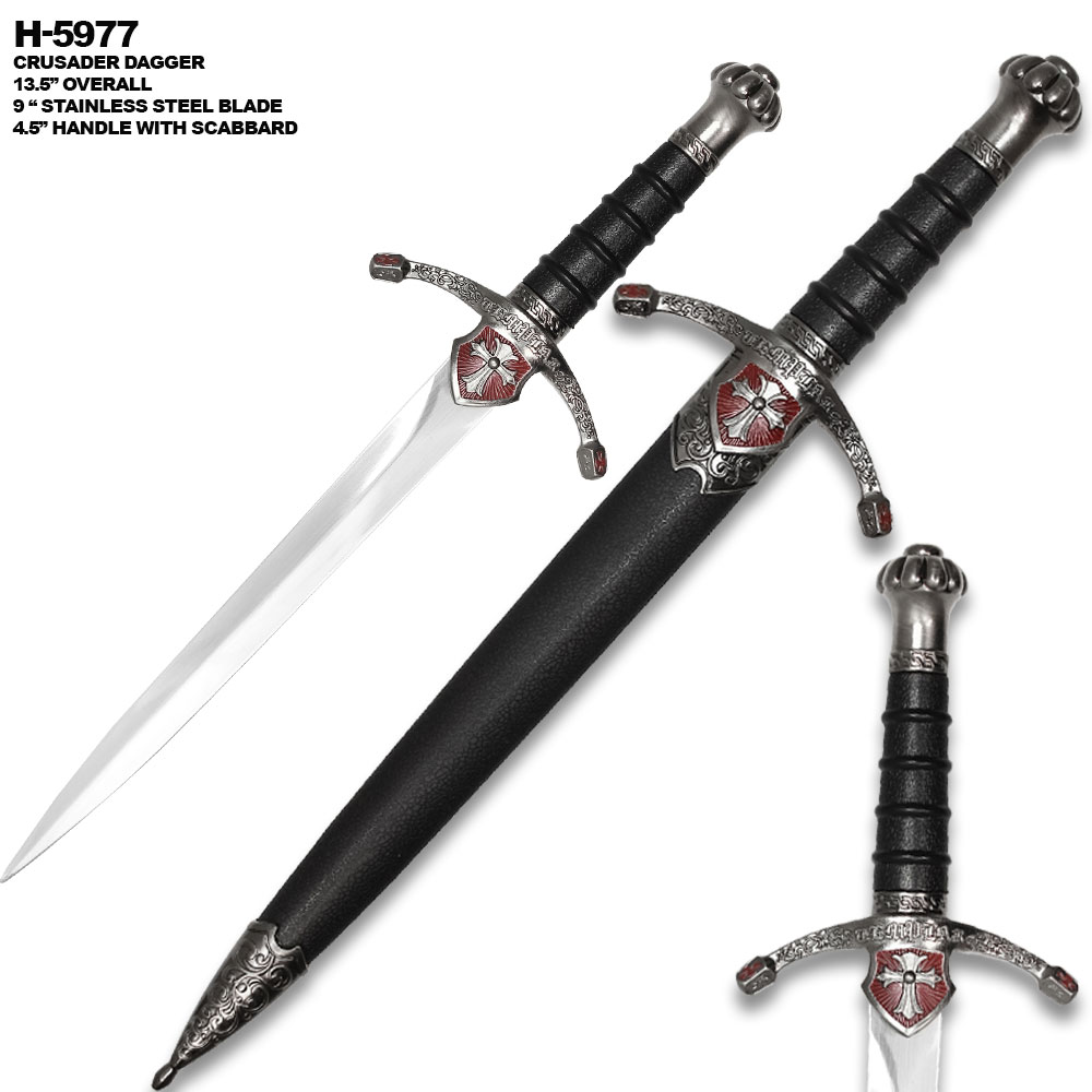 Crusader Dagger With Scabbard 14.5" Overall Silver Blade