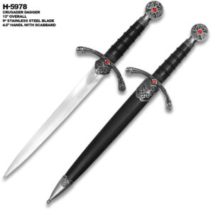 Crusader Dagger With Scabbard 14.5" Overall Sliver Blade & Red Jewel