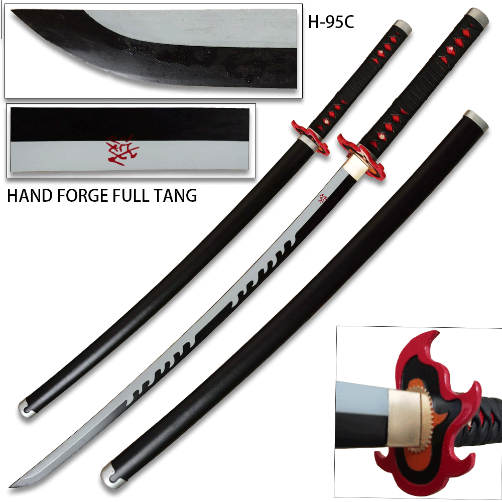 Demon Slayer Tanjiro Kamado Nichrin Blade Flame Handmade Katana Sword V2