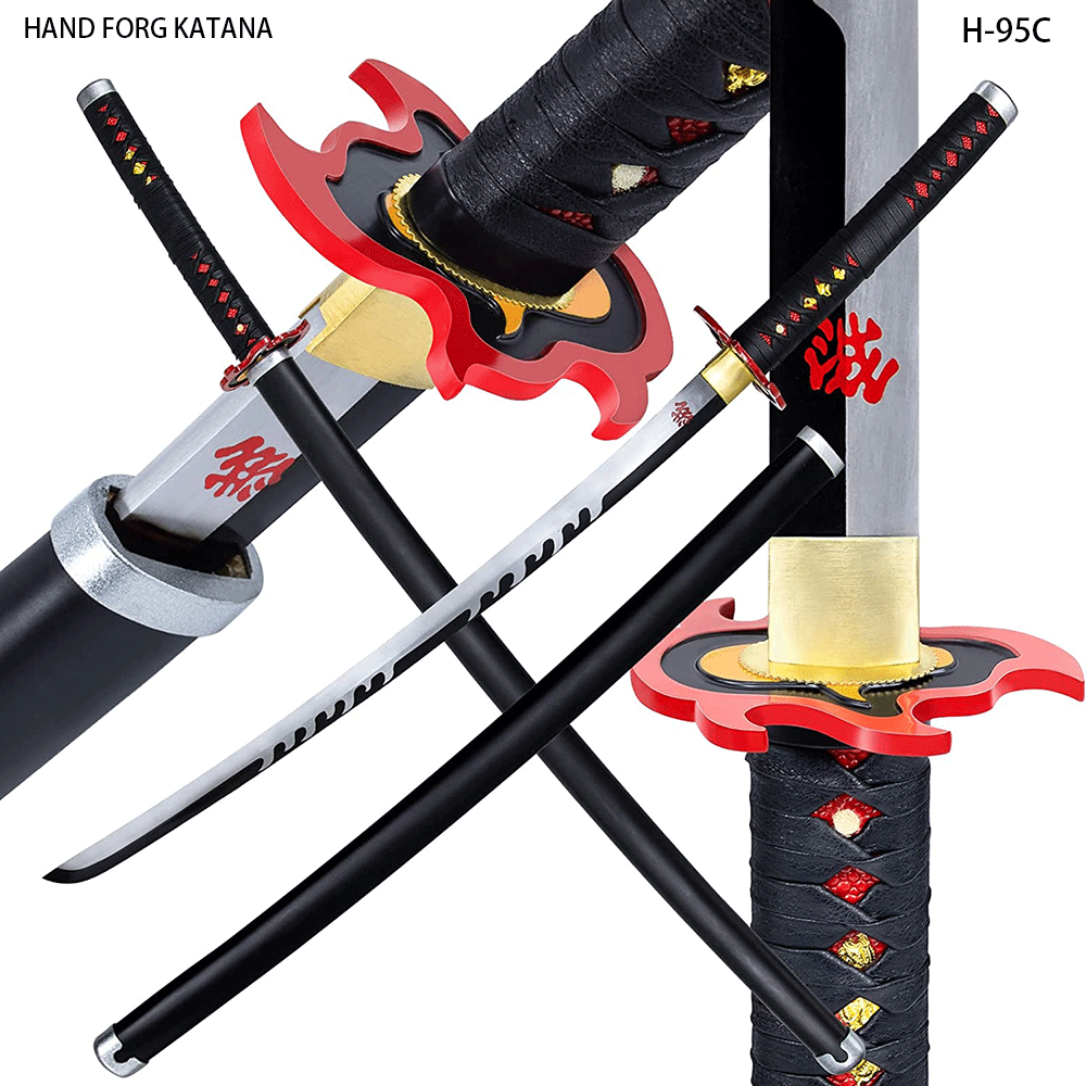 Demon Slayer Tanjiro Kamado Nichrin Blade Flame Handmade Katana Sword V2