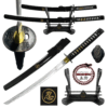 MOSHIRIO Handmade 1045 HC Two Piece Sword Set Black with Stand