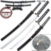 MOSHIRIO Handmade 1045 HC Two Piece Sword Set Black with Stand