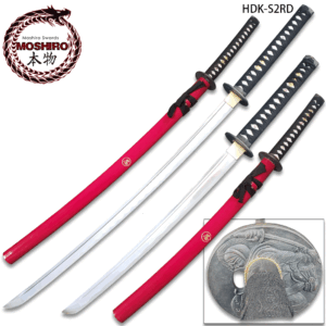 MOSHIRIO Handmade 1045 HC Two Piece Sword Set Red with Stand