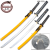 MOSHIRIO Handmade 1045 HC Two Piece Sword Set Yellow with Stand