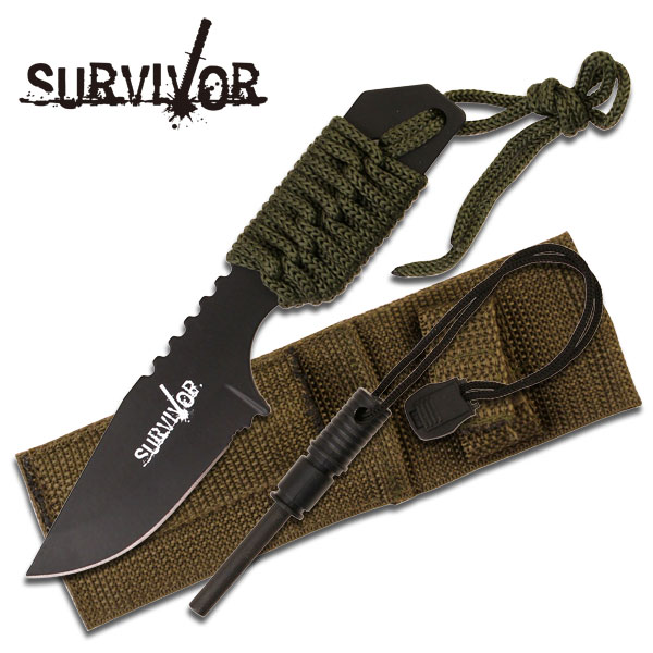Survival Fire Starter Hunting Camping Knife w/ Flint Full Tang