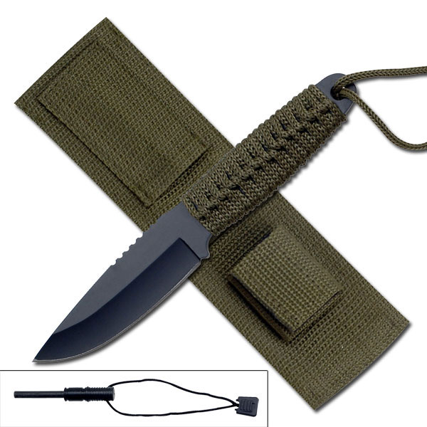 SURVIVOR HK-106C Green cord full tang 7 3/4" overall / fire starter M4007 NEW